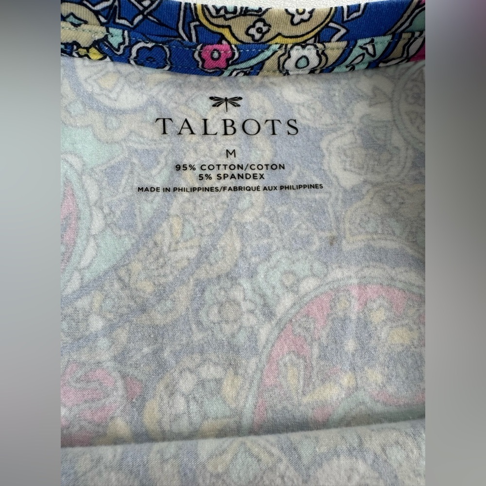 Talbots Paisley Stretch 3/4 Sleeve T Shirt Womens Size Medium - Picture 3 of 9